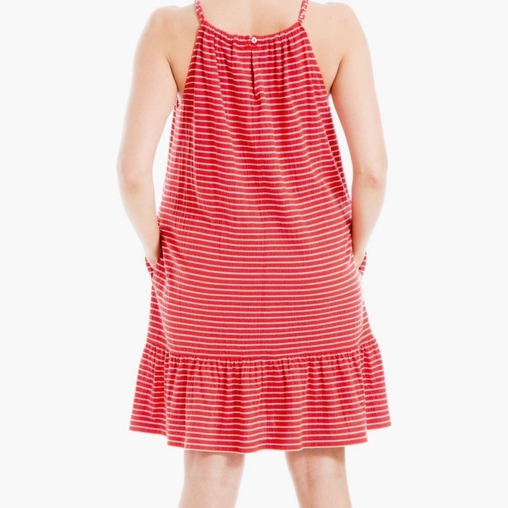 MAX STUDIO Swingy Summer Stripe Knit Dress Pockets::RED WHITE SEAPORT STRIPE:: - Picture 3 of 8
